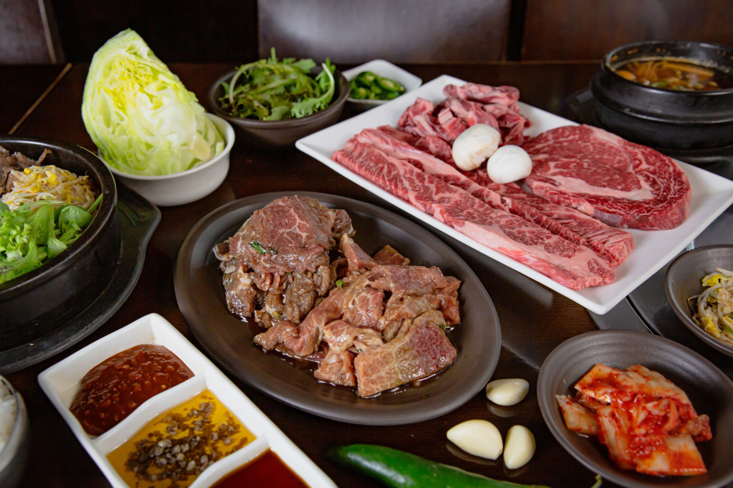 Korean,Grilled,Bbq,Combo,With,Wagyu,And,Marinated,Beef,Set